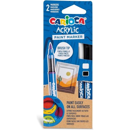 Conjunto de 2 Marcadores de Tinta Acrílica Carioca - Ponta de Pincel - Tinta à Base de Água - Alta Cobertura - Cores Branca e Pr