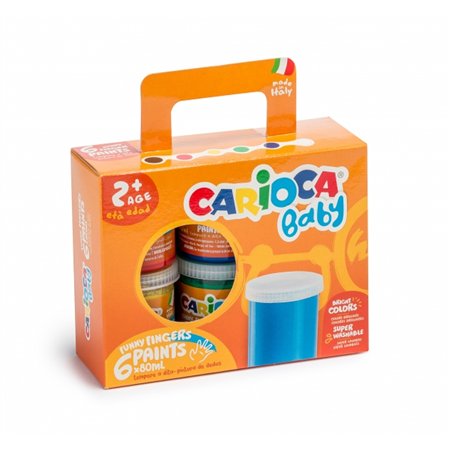 Carioca Têmpera Baby - Kit com 6 Potes de Tinta para Dedos (A partir de 2 Anos) - Lavável - Atóxica - Inodora - Máxima Criativid