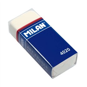 Borracha retangular Milan 4020 - Textura de migalhas de pão - Borracha sintética macia - Faixa de papelão azul - Embaladas indiv