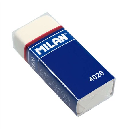 Borracha retangular Milan 4020 - Textura de migalhas de pão - Borracha sintética macia - Faixa de papelão azul - Embaladas indiv