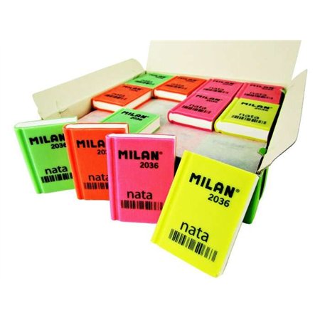 Borracha retangular Milan Nata 2036 - Plástico - Macia - Design de livro - Cores fluorescentes sortidas