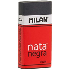 Borracha retangular Milan Nata 7024 - Plástico - Faixa de papelão vermelha - Embalada individualmente - Extra macia - Preta
