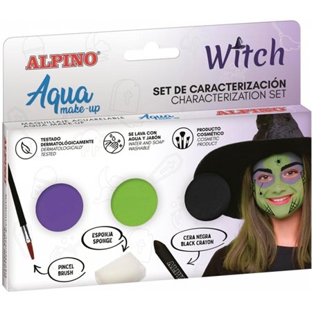 Conjunto de Maquiagem Alpino Aqua Witch - 3 Pós Compactos + Cera Preta + Pincel + Esponja