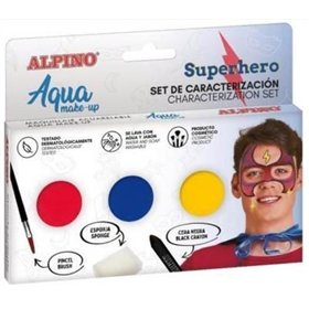 Conjunto de Maquiagem Alpino Aqua Superhero - 3 Estojos Compactos + Cera Preta + Pincel + Esponja
