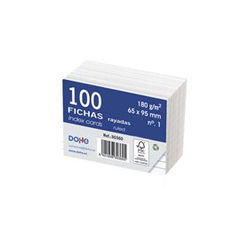 Fichas de índice em cartolina offset branca Dohe, 180g - 100x200mm - Pautadas - Pacote com 100 fichas
