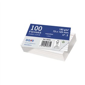 Fichas de índice em cartolina offset branca Dohe, 180g - 100x150mm - Pautadas - Pacote com 100 fichas