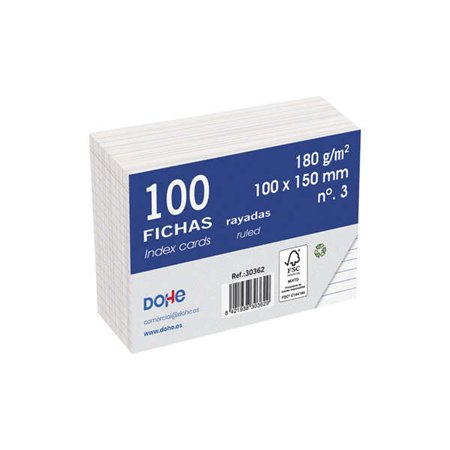 Fichas de índice em cartolina offset branca Dohe - 180g - Pautadas - Pacote com 100 unidades