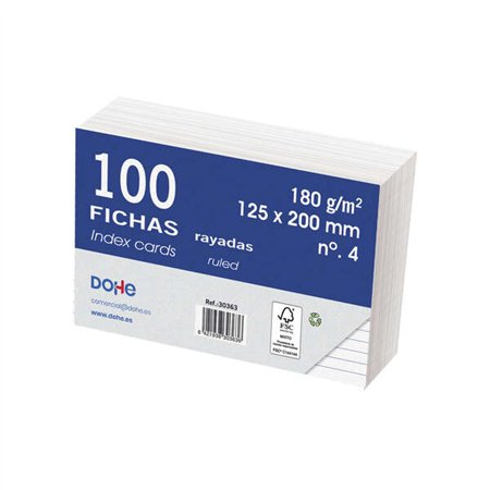 Fichas de índice em papel cartão offset branco Dohe - 180g - Pautadas - Pacote com 100 fichas