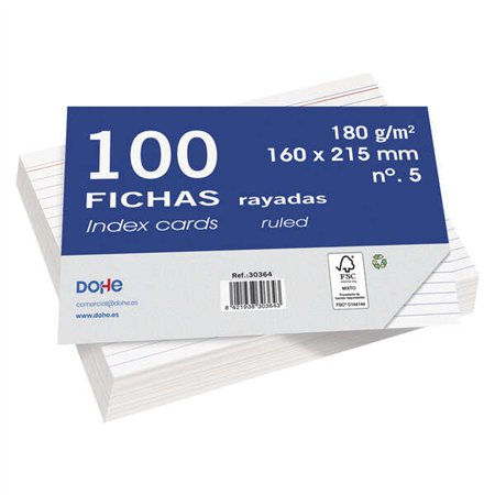 Fichas pautadas em papel cartão offset branco Dohe, 180g - 100 unidades -