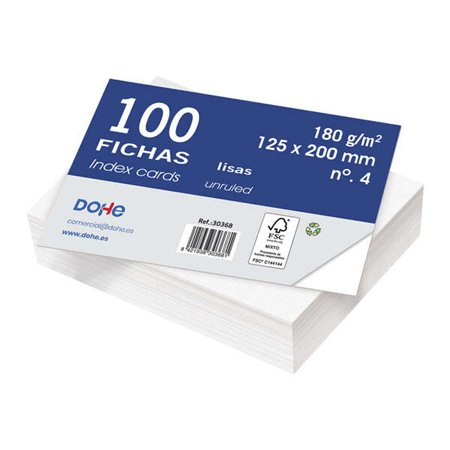 Fichas de índice em cartolina offset branca Dohe - 180g - Pacote com 100 - Lisas