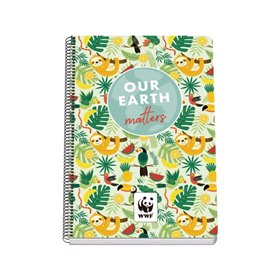 Caderno espiral Dohe WWF Tropic, tamanho fólio, 80 folhas, quadriculado de 4 mm com margem - capa dura, impressão colorida e lam