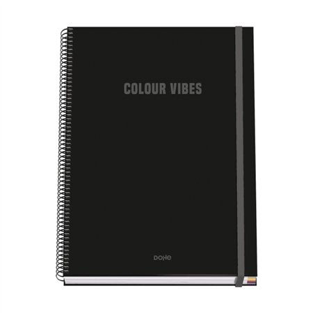 Caderno espiral Dohe Colour Vives A4, 100 folhas microperfuradas, quadriculado de 5 mm - Capa dura de cartão - Fecho elástico - 