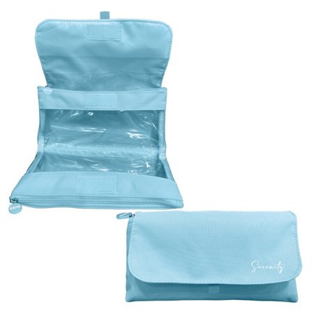 Estojo duplo Dohe Serenity - Aba com bolso interno - Zíper - Janelas transparentes - Poliéster - 22x11x6cm - Azul