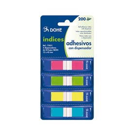 Dohe Pacote com 4 Mini Cartões Adesivos Reposicionáveis, 50 Unidades Cada - Medem 12x45mm - Dispensador com 4 Cores - Ideal para
