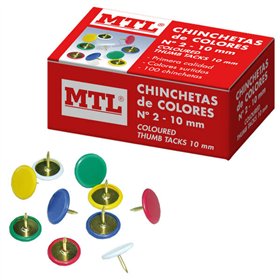 Caixa com 100 tachinhas coloridas sortidas nº 2 da Dohe - Fabricadas com materiais de alta resistência e qualidade.
