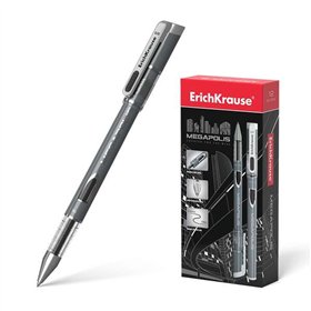 Caneta de tinta gel Erichkrause Megapolis - Ponta de 0,5 mm - Corpo redondo opaco - Janela indicadora de nível de tinta - Preta