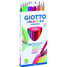 Giotto Colors Acquarell 3.0 - Pacote com 24 Lápis de Aquarela Triangulares - Mina de 3 mm - Madeira - Cores Sortidas