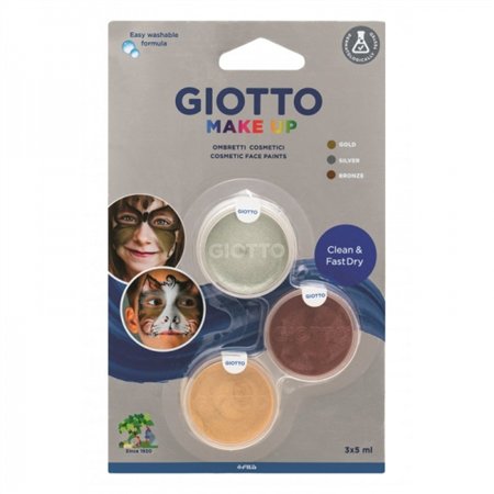 Kit de Maquiagem Metálica Giotto com 3 Maquiagens Faciais - Sai com Água - Testado Dermatologicamente - Cores Metálicas Sortidas