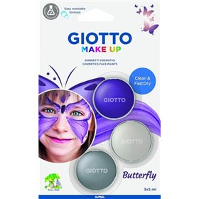 Kit de Maquiagem Giotto com 3 Tintas Faciais Temáticas de Borboletas - Sai com Água - Testado Dermatologicamente - Cores Sortida