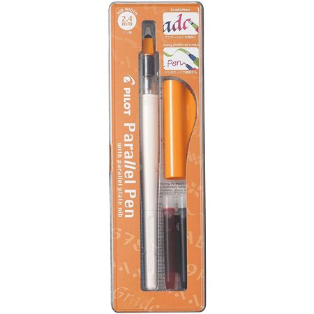 Caneta-tinteiro Pilot Parallel, pacote com 2 refis, ponta de aço de 2,4 mm, espessura do traço de 2,4 mm, nas cores preto e verm