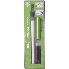 Caneta-tinteiro Pilot Parallel, pacote com 2 refis, ponta de aço de 3,8 mm, espessura do traço de 3,8 mm, nas cores preto e verm