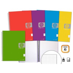 Caderno espiral dourado A5, 160 folhas, papel de 60 g/m², quadriculado - folhas microperfuradas com 4 furos e 4 faixas coloridas