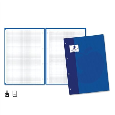 Refil Golden Extra com 80 folhas, 90 g/m², quadriculado 4x4 - Formato A4 - 4 furos e faixa azul.