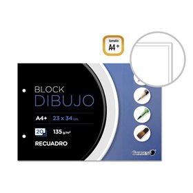 Bloco de desenho dourado A4+, 20 folhas com borda interna - Papel de 135 g/m² - Colado com 2 furos
