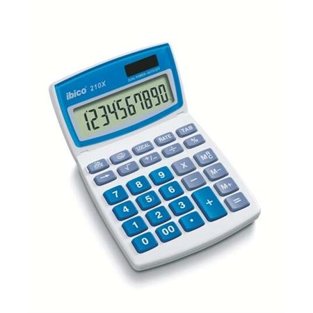 Calculadora de mesa Ibico 210X de 10 dígitos - Tela LCD inclinável ajustável - Teclas grandes - Branca/Azul