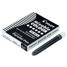 Pacote com 6 Refis Pilot para Caneta Tinteiro Parallel - Capacidade de 1ml - Preto