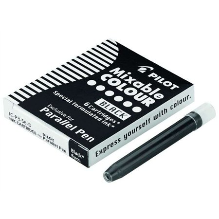 Pacote com 6 Refis Pilot para Caneta Tinteiro Parallel - Capacidade de 1ml - Preto