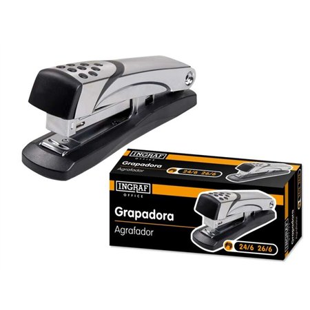 Grampeador Ingraf N5 Metálico - Corpo em metal com detalhes em plástico - Revestimento de borracha antiderrapante - Compatível c