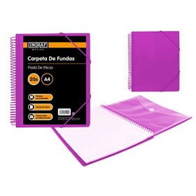 Pasta Ingraf com 20 folhas A4 + envelope com fecho de pressão - Encadernação em espiral de plástico indeformável - Abertura de 3