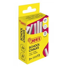 Caixa de giz escolar Jovi com 10 gizes brancos - Compacta - Sem pó - Matérias-primas naturais - Traços precisos - Fácil de apaga