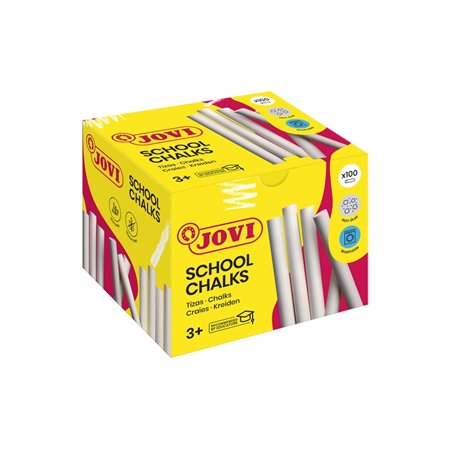 Caixa com 100 giz branco sem pó Jovi Classcolor - Compacto - Sem pó - Matérias-primas naturais - Traços precisos - Fácil de apag
