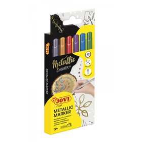 Conjunto de 6 Marcadores Metálicos Jovi - Efeito Metálico - Tinta à Base de Água - Fácil de Limpar - Ideal para Papel Escuro e S