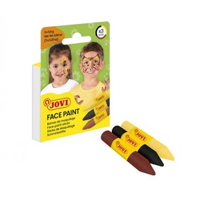 Kit com 3 bastões de maquiagem facial Jovi com tema animal - Para todos os tipos de pele - Fácil de remover - Cores: amarelo, ma