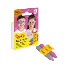 Kit com 3 Bastões de Maquiagem Facial Jovi Fantasy - Para Todos os Tipos de Pele - Fácil de Remover - Cores: Branco, Rosa e Cinz