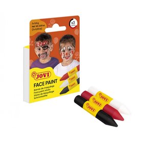 Kit com 3 Bastões de Maquiagem Facial Assustadora Jovi - Para Todos os Tipos de Pele - Fácil de Remover - Cores: Branco, Vermelh