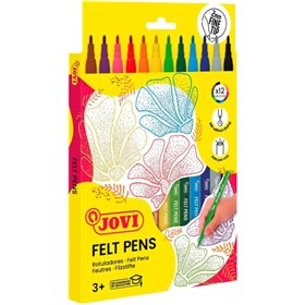 Conjunto de 12 Canetas Marcadoras Jovi - Ponta de 2mm - Ampla Variedade de Cores - Tinta de Alta Fixação - Tampa de Segurança Ve