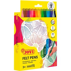 Conjunto de 24 marcadores Jovi Felt Pens - Ponta de 2 mm - Ampla variedade de cores - Tinta de alta fixação - Tampa de segurança