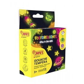Conjunto de 4 potes de tinta têmpera Jovi Guache de 35ml - Têmpera escolar - Cores fluorescentes - Brilha no escuro - Secagem rá