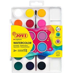 Conjunto Jovi com 18 pastilhas de aquarela de 22 mm + pincel - Cores vibrantes - Fáceis de misturar - Cores sortidas