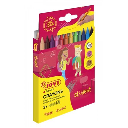 Conjunto de 12 giz de cera Jovi para estudantes - Plástico - Durável - Não mancha - Suave ao riscar - Acabamento brilhante - Lon
