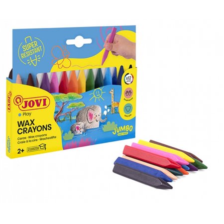 Conjunto de 12 giz de cera triangulares Jovi Triwax - Não borra - Traço suave - Alto rendimento - Apontável - Hipoalergênico - C