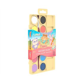 Jovi Kawaii Kit com 12 pastilhas de aquarela de 22mm + pincel - Fácil de misturar - Cores Kawaii sortidas