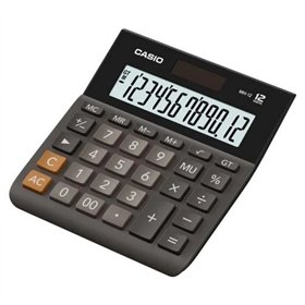 Calculadora de mesa Casio MH-12 - Visor LCD extragrande de 12 dígitos - Alimentação solar e por bateria - Preta
