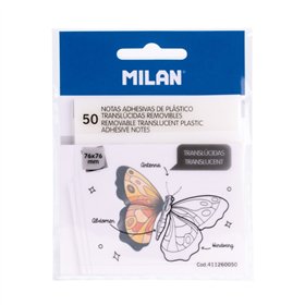 Pacote com 50 blocos de notas adesivas Milan - Translúcidas - Removíveis - 76x76mm - Transparentes