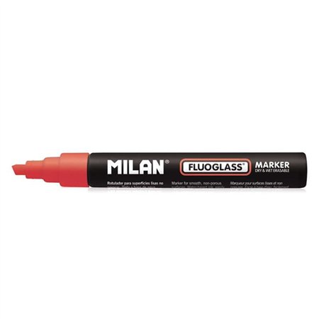 Marcador Milan Fluoglass para superfícies lisas (não porosas) - Ponta chanfrada - Espessura da linha de 2 a 4 mm - Tinta à base 