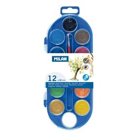 Conjunto Milan com 12 aquarelas Ø30 mm + pincel Série 101 - Misturáveis - Cores sortidas